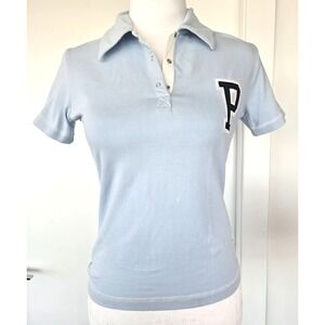 Vintage Peak Performance Polo Shirt Baby Blue Logo Metal Button Collar Y2K Cropp